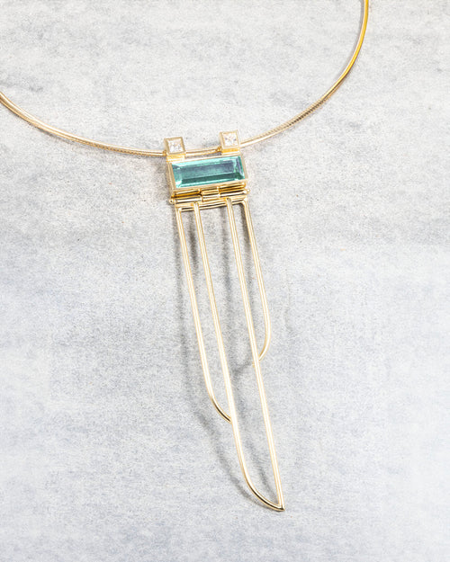 Yellow gold, green beryl and diamond necklace