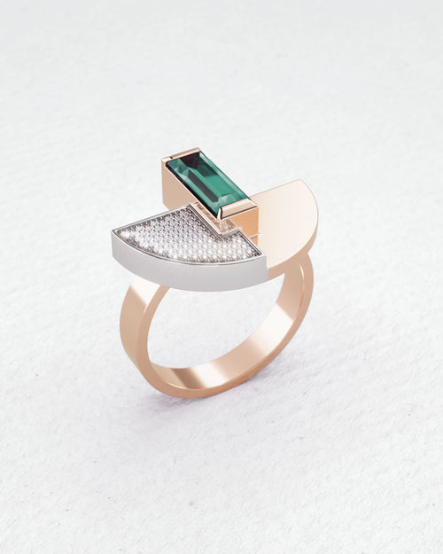 Yellow gold ring, Indigolite Tourmaline and diamonds