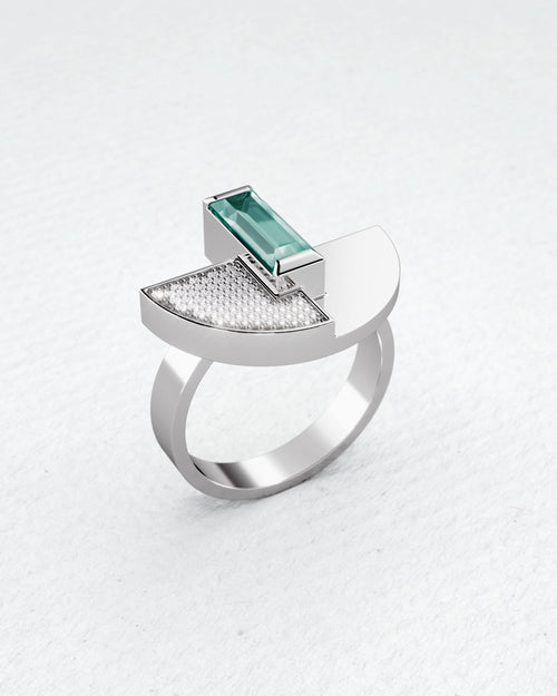 Yellow gold ring, Indigolite Tourmaline and diamonds