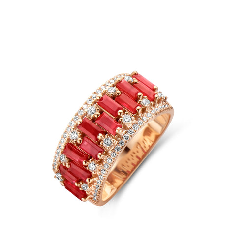 Bague en or rose, diamants et rubis