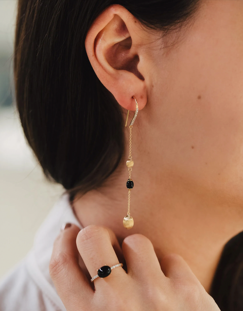 Yellow gold, onyx and diamond earrings
