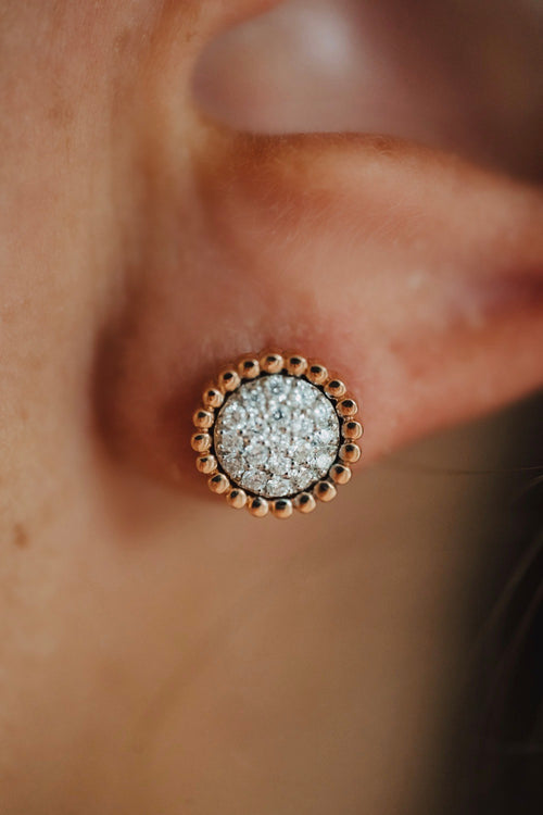 Boucles d'oreille or rose/blanc 18 kt - Diamants naturels non traités 0,24 ct GVS - 2,42 g