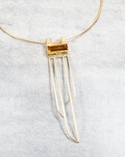 Yellow gold, heliodor and diamond necklace