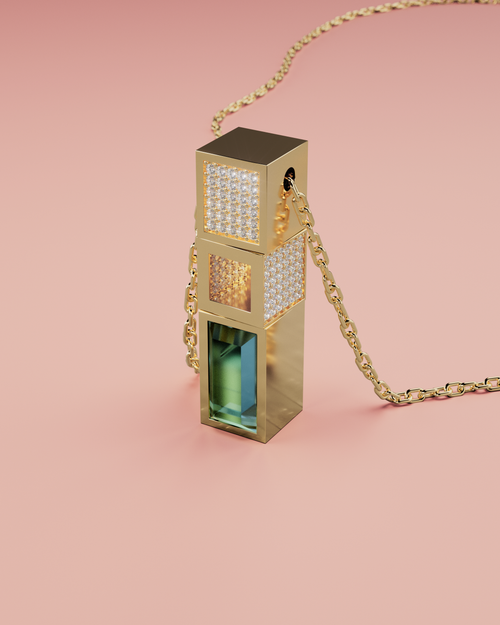 Collier en or jaune, béryl vert et diamants