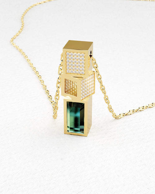 Collier en or jaune, béryl vert et diamants