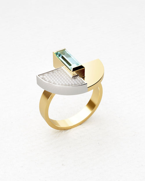 Bague en or jaune, Tourmaline Indigolite et diamants