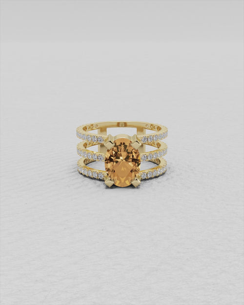 Bague en or jaune, topaze impériale et diamants
