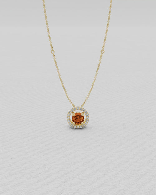 Pendentif en or jaune, Grenat mandarin et diamants