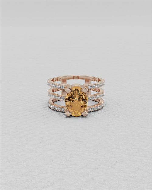 Bague en or jaune, topaze impériale et diamants