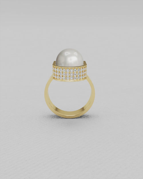 Bague en or jaune et Perle Mer du sud