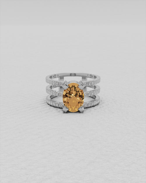 Bague en or jaune, topaze impériale et diamants