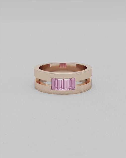 Bague en or rose et saphirs roses